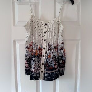 Anthropologie Cream Buttoned Pleated Camisole